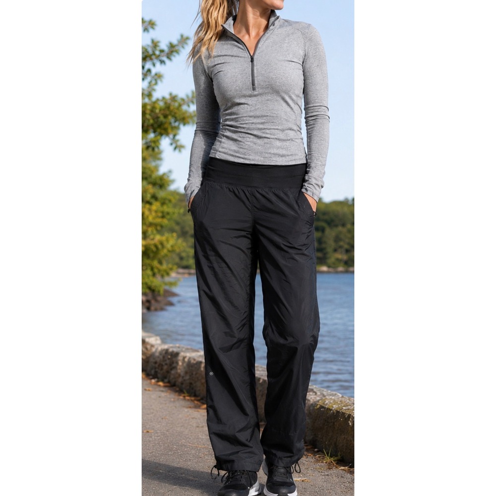 Lululemon Run Right Round Pants Lined Gray Wide Leg  Cinched hem 2013 W SZ 12